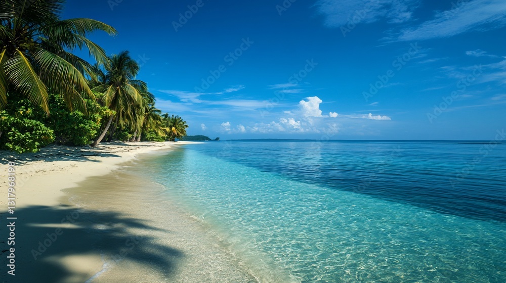 Serene Tropical Beach Paradise: Azure Waters and Palm Trees Serene Tropical Beach Paradise: Azure Waters and Palm Trees
