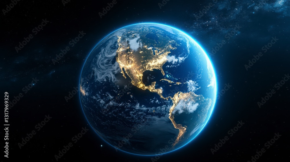 Stunning View of Earth from Space with Bright City Lights at Night Stunning View of Earth from Space with Bright City Lights at Night
