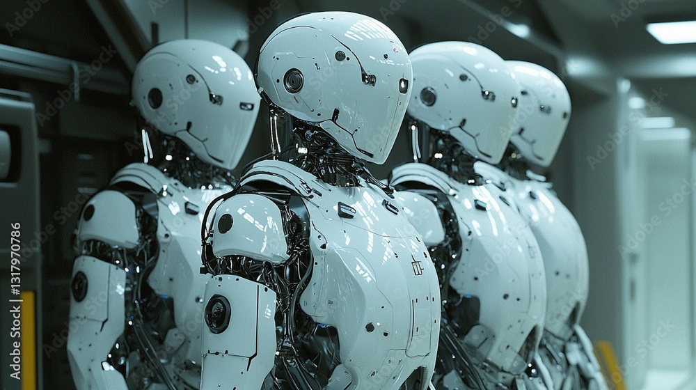 Fototapeta premium Robots in a futuristic corridor