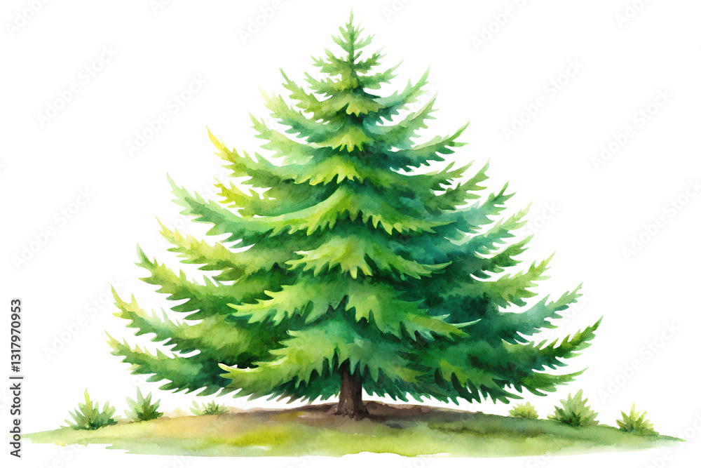 Obraz premium Watercolor Evergreen Tree with Lush Green Needles