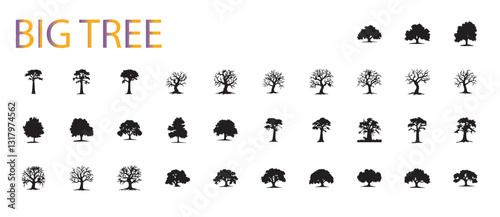 set of big tree silhouettes