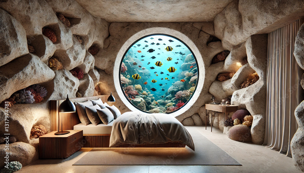 Fototapeta premium 洞穴の水中ホテル