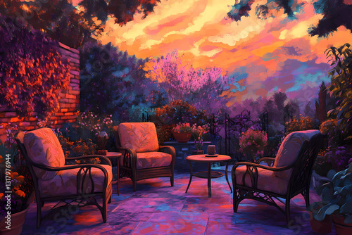 A relaxing patio set in a cozy backyard beckons unwinding and casual outdoor living.