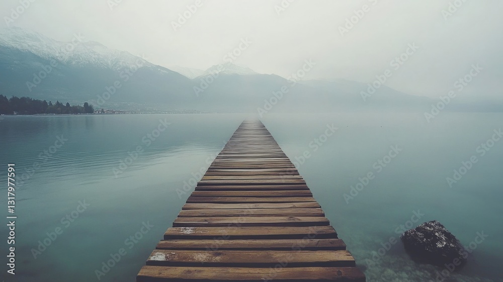 Fototapeta premium Serene Wooden Pier Over Calm Water Landscape