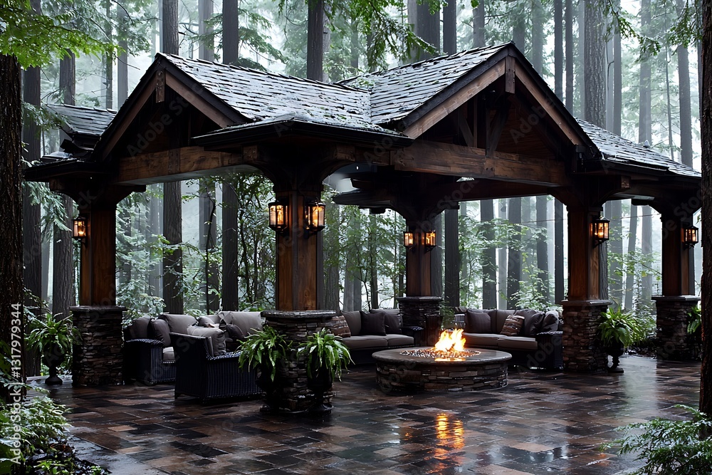 Obraz premium Forest Pavilion Fire Pit Relaxation.