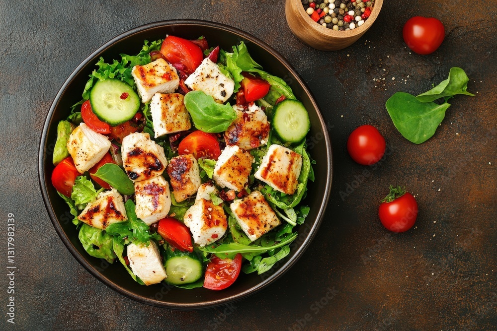 Healthy Salad with grilled chicken and fresh vegetables is ready Healthy Salad with grilled chicken and fresh vegetables is ready