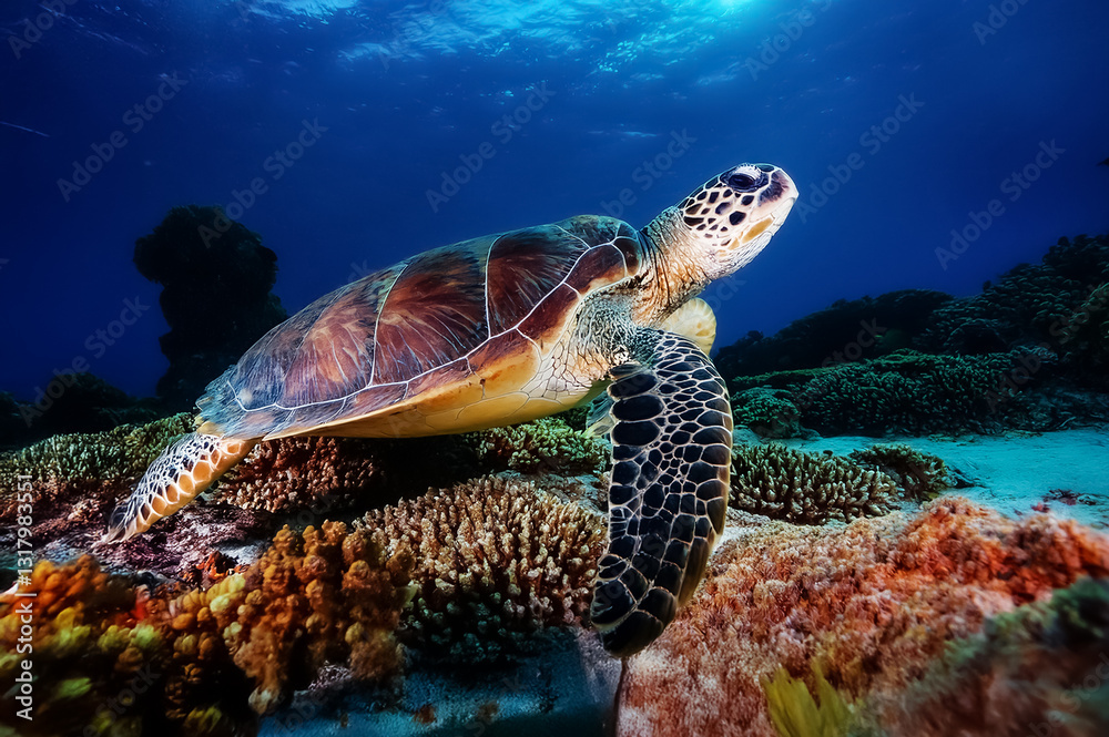 Obraz premium Eine Wasserschildkröte schwimmt durch das Wasser