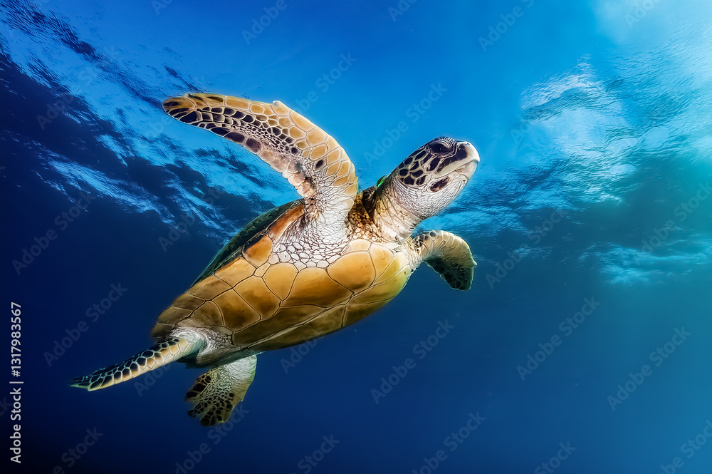 Obraz premium Eine Wasserschildkröte schwimmt durch das Wasser