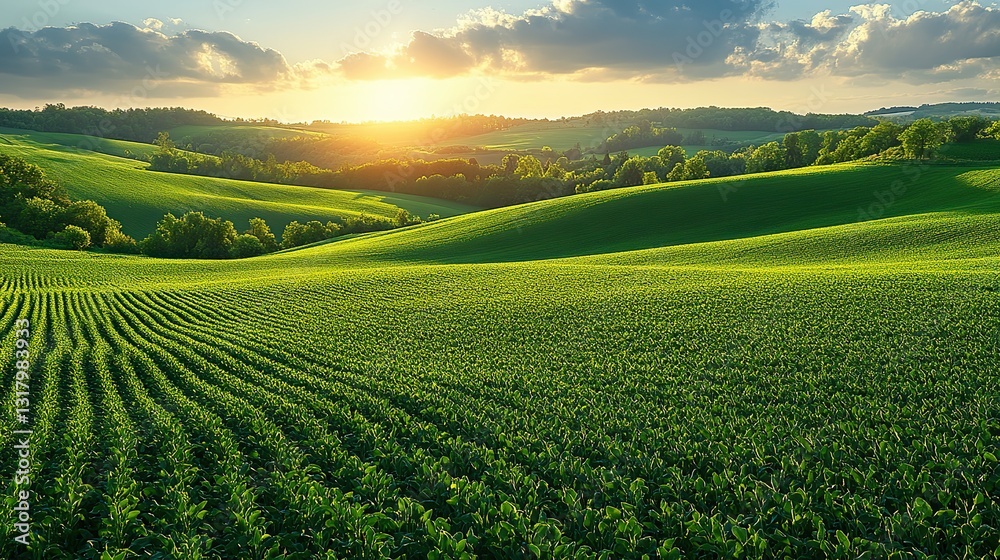 rolling hills of a soybean field with sunlight casting shadows over the crops rolling hills of a soybean field with sunlight casting shadows over the crops
