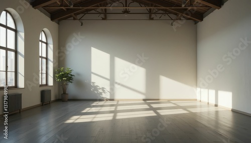 Bright and Spacious Empty Room with Natural Light and Shadows