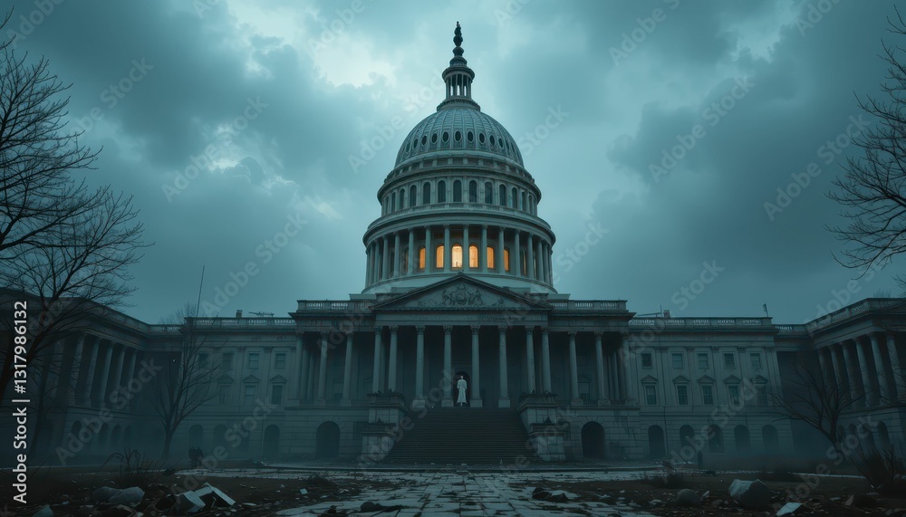Naklejka premium Dramatic View of Legislative Building with Stormy Sky Atmosphere