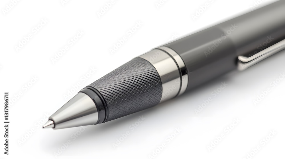 a detailed close-up of a modern metallic pen, showcasing its sleek design and elegant details a detailed close-up of a modern metallic pen, showcasing its sleek design and elegant details