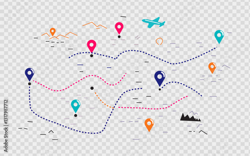  Abstract Journey Lines Representing Travel Path and Motion Flow