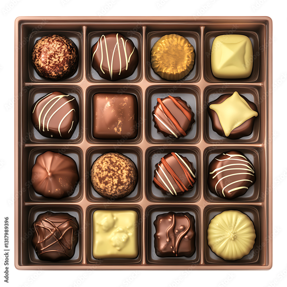 PNG Box of chocolate candies against a transparent background PNG Box of chocolate candies against a transparent background