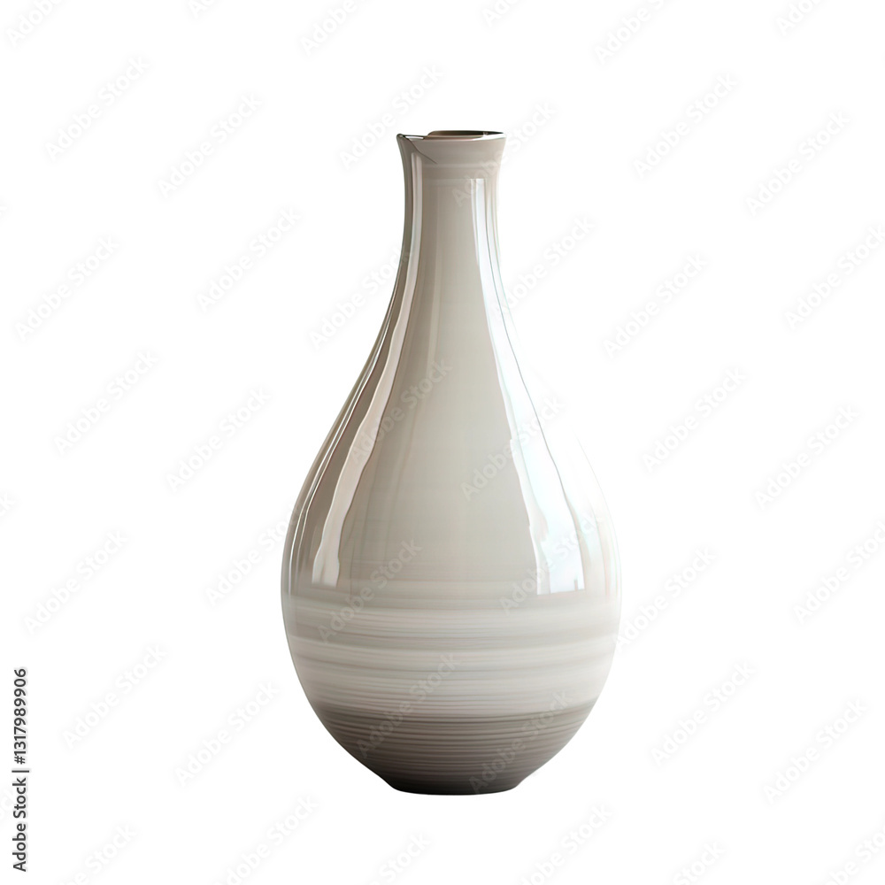 White vase with a brown stripe on it sits on transparent background White vase with a brown stripe on it sits on transparent background