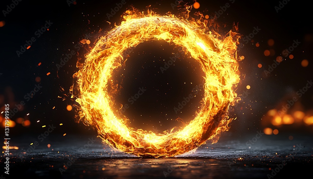 Fototapeta premium Fiery Ring for Dark Background, Abstract.