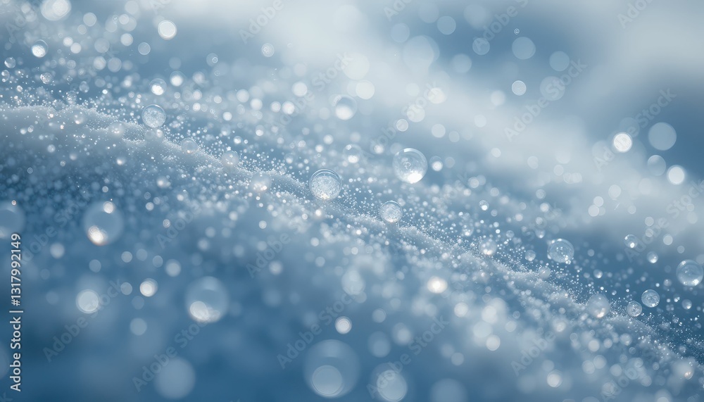 Soft Focus Water Droplets on Light Blue Snowy Background