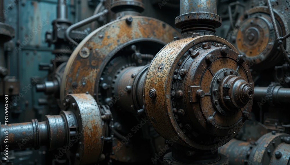 Rusty Mechanical Gears and Pipes in an Industrial Setting Rusty Mechanical Gears and Pipes in an Industrial Setting