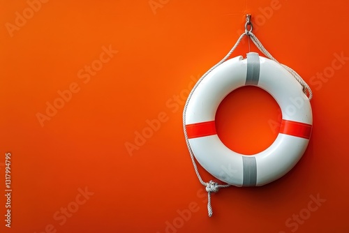 A Life Preserver Hanging On A Brightly Colored Orange Wall