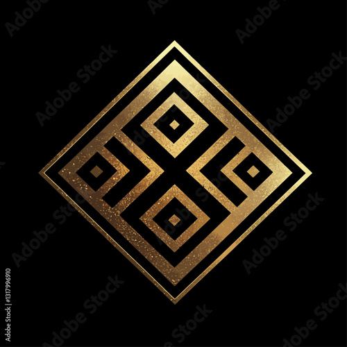 Golden geometric pattern on black background, art deco design.