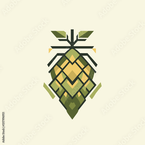 Abstract Geometric Hop Cone Design in Green and Yellow Tones