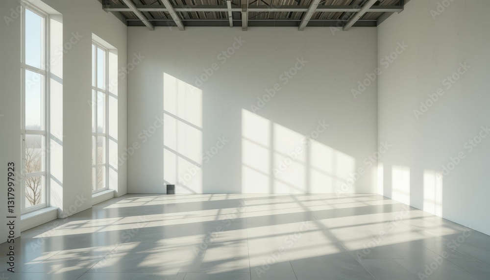 Fototapeta premium Bright and Spacious Empty Room with Shadows and Natural Light
