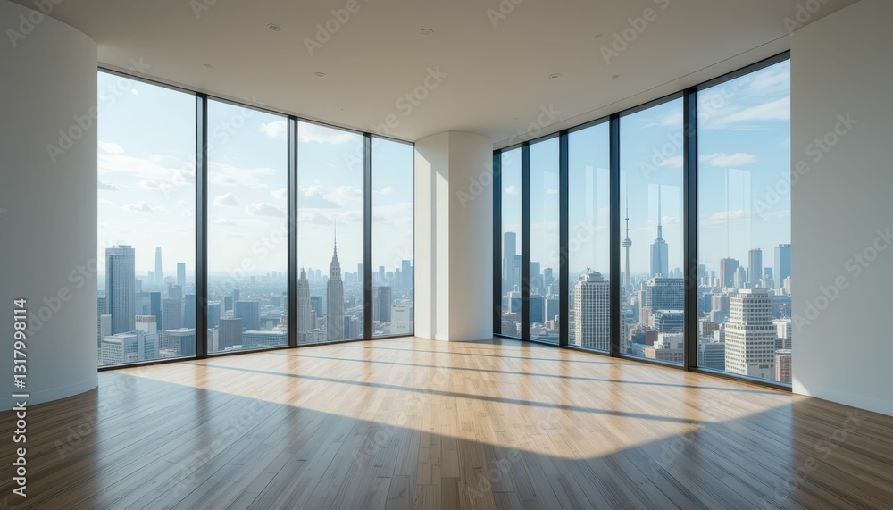 Fototapeta premium Modern Urban Apartment with Panoramic City View and Natural Light