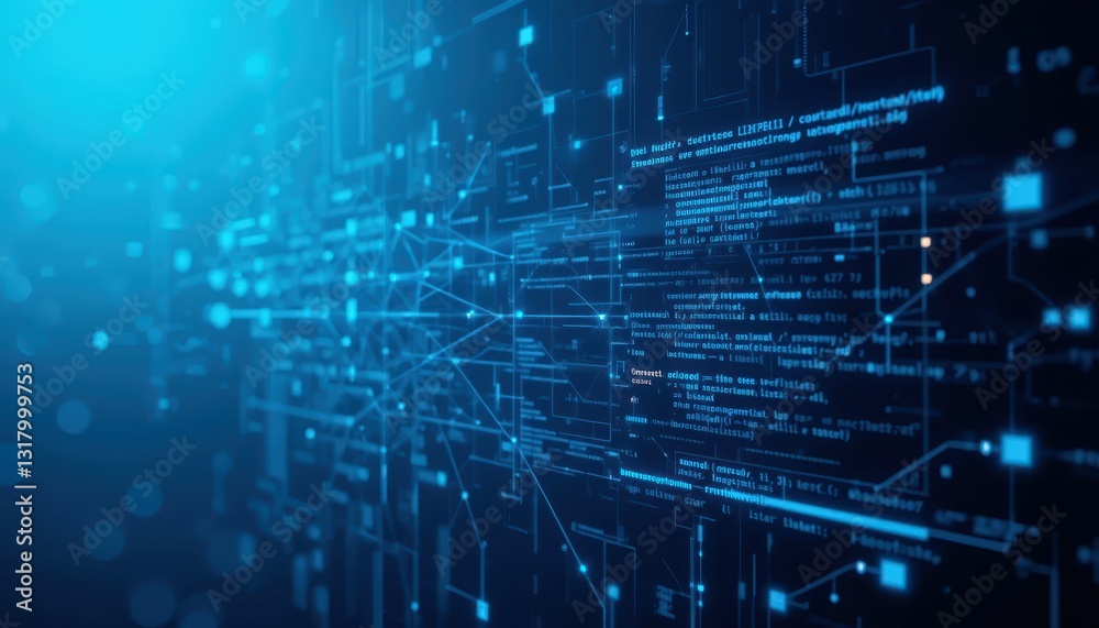 Abstract Digital Data Flow with Glowing Lines and Coding Elements Abstract Digital Data Flow with Glowing Lines and Coding Elements