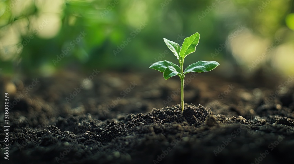 Fototapeta premium Tender sprout emerging from the earth, a symbol of new beginnings