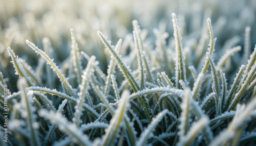 Frosty Grass Blades with Sparkling Ice Crystals in Nature Frosty Grass Blades with Sparkling Ice Crystals in Nature