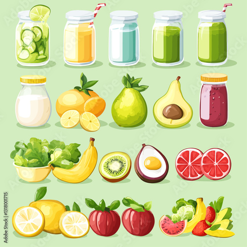 Fresh fruit and smoothie ingredients, healthy lifestyle, juice concept.