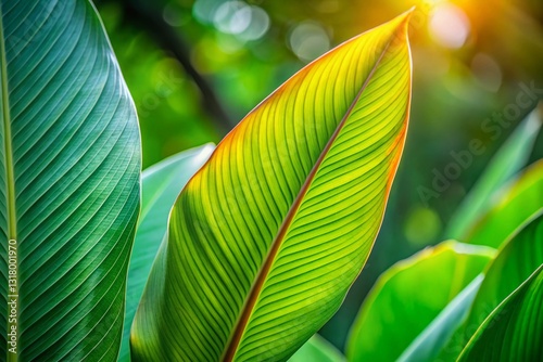Bird of Paradise Leaf, Strelitzia Reginae, Tropical Plant, Exotic Foliage, Green Leaf Texture