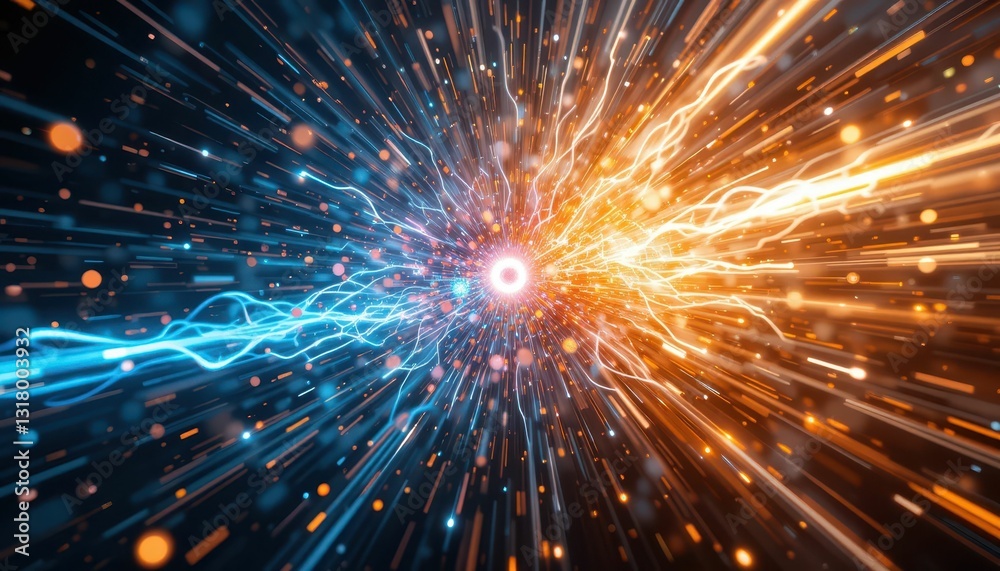 Dynamic Energy Burst with Blue and Orange Light Rays and Particles Dynamic Energy Burst with Blue and Orange Light Rays and Particles