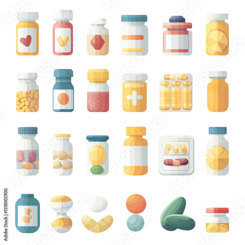 Assorted Medication Bottles and Pills, Health and Wellness Concept