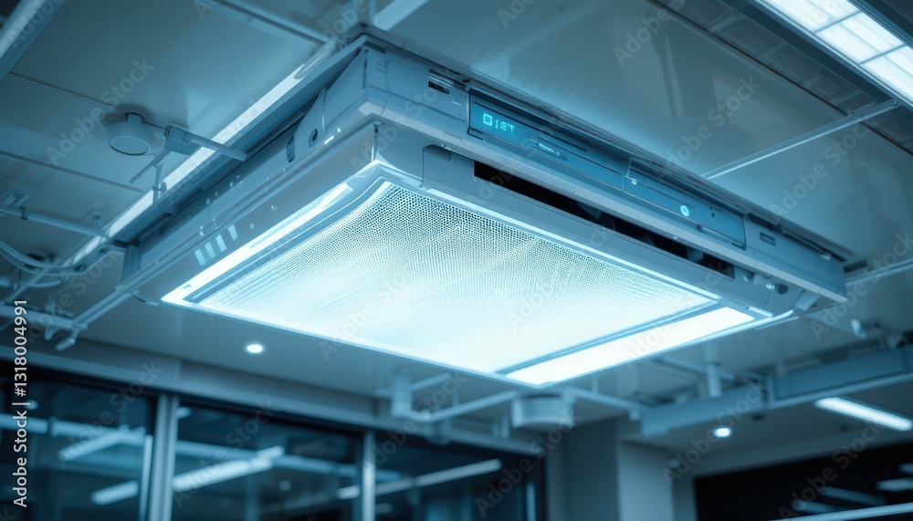 Obraz premium Modern Ceiling Light Fixture Illuminates Contemporary Office Space
