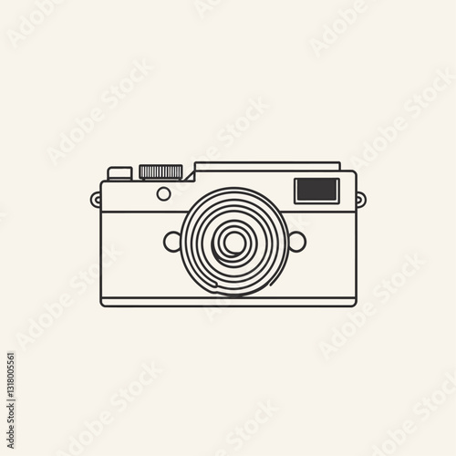Vector outline illustration of a vintage camera on a neutral backdrop