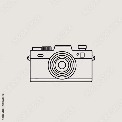 Line art camera icon on cream background, photography, equipment, design