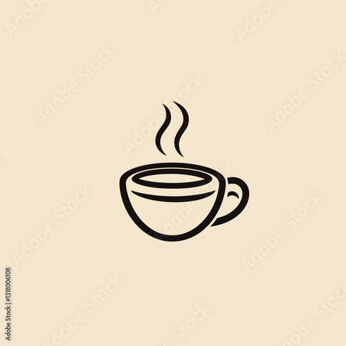 Coffee cup icon on cream background, cafe logo, hot drink, caffeine