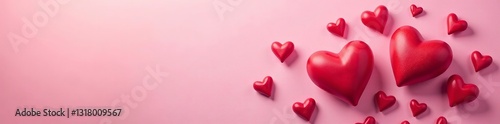 Valentine hearts of different sizes on soft pink backdrop, romantic, festive, passion