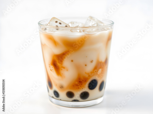 Obraz na płótnie A glass of brown sugar bubble tea with caramel drizzle, refreshing and delicious. Generative AI w salonie