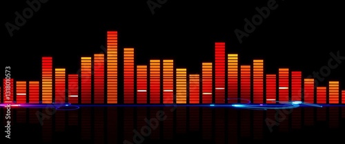 Dynamic music equalizer bars pulsating on a black background, audio visualizer, energy