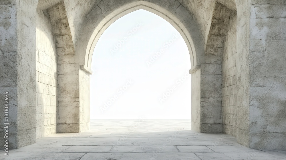 Naklejka premium Medieval Courtyard with White Background in Raw Style