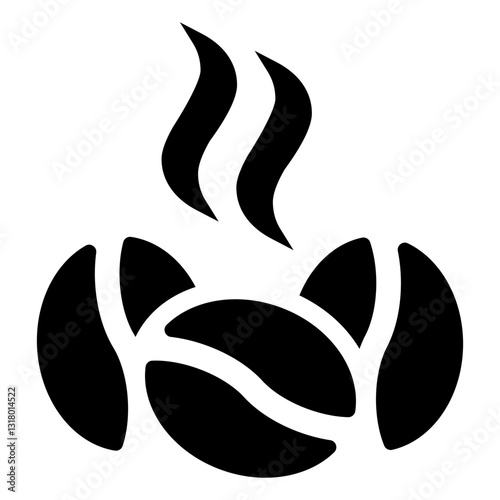 icon three coffee beans with rising steam symbolizing freshly roasted or brewed coffee.