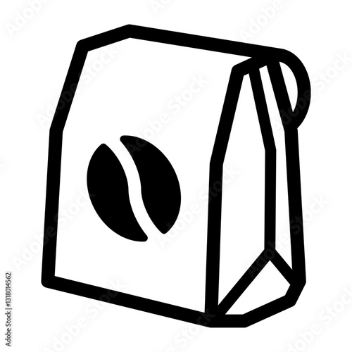 icon of a sealed coffee bag featuring a coffee bean symbol representing packaged coffee beans or ground coffee.