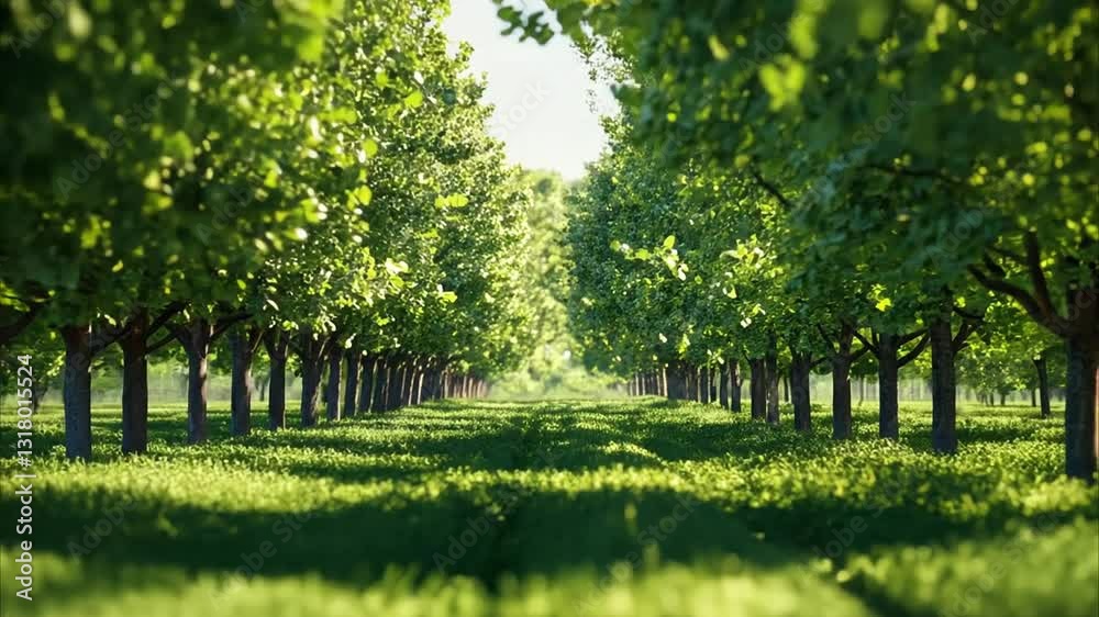 Serene Green Orchard: A Tranquil Pathway Through Lush Nature Serene Green Orchard: A Tranquil Pathway Through Lush Nature