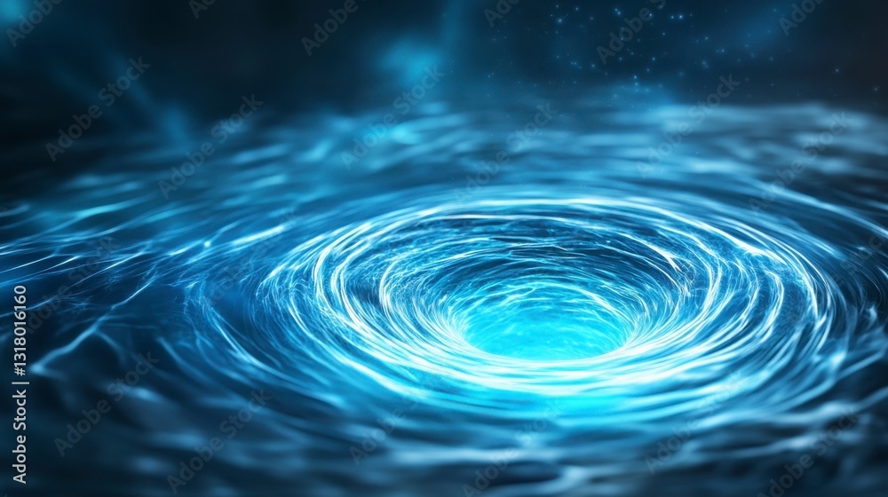 Swirling Blue Water Vortex with Light Effects in Dark Background Swirling Blue Water Vortex with Light Effects in Dark Background