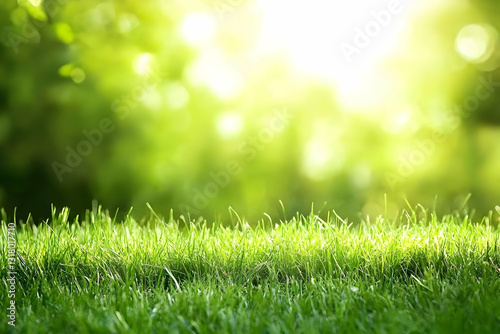 Vibrant Green Grass Illuminated by Soft Sunlight in a Serene Outdoor Setting During Spring
