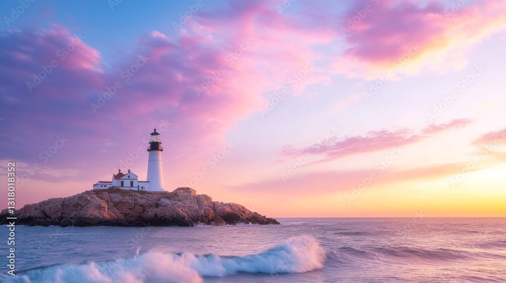 Coastal lighthouse at sunrise, vibrant colors Coastal lighthouse at sunrise, vibrant colors