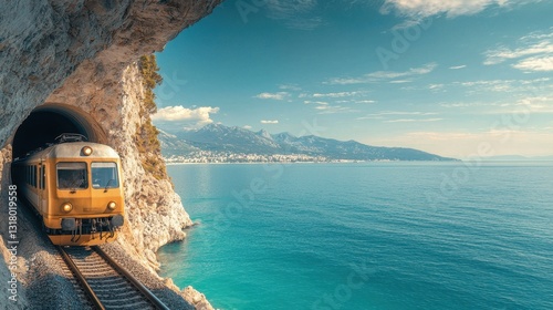 Scenic Coastal Train Journey Through Tunnel by the Sea