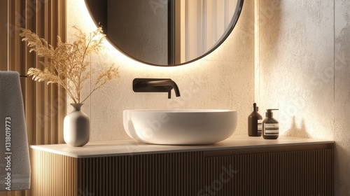 modern bathroom interior with white furniture